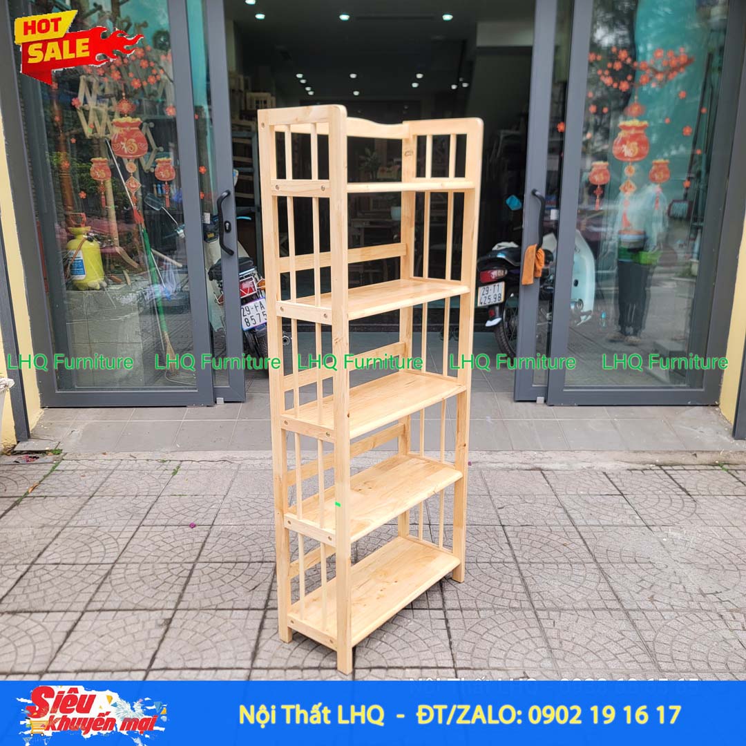 Kệ Sách Gỗ 5 Tầng Rộng 50cm – Gỗ Cao Su Tự Nhiên Chắc Chắn, Thiết Kế Hiện Đại