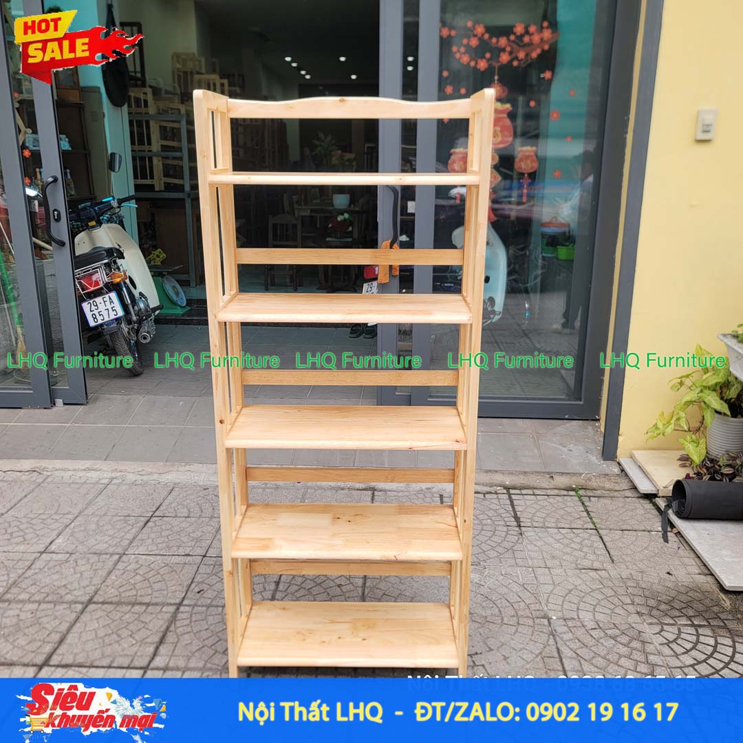 Kệ Sách Gỗ 5 Tầng Rộng 50cm – Gỗ Cao Su Tự Nhiên Chắc Chắn, Thiết Kế Hiện Đại