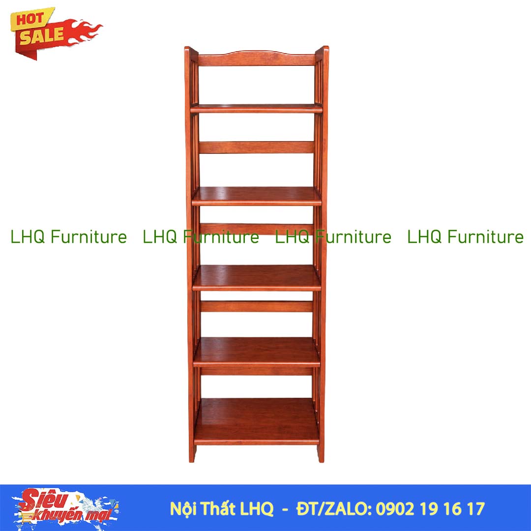 Kệ Sách Gỗ 5 Tầng Rộng 40cm – Gỗ Cao Su Tự Nhiên Bền Đẹp, Thiết Kế Nhỏ Gọn