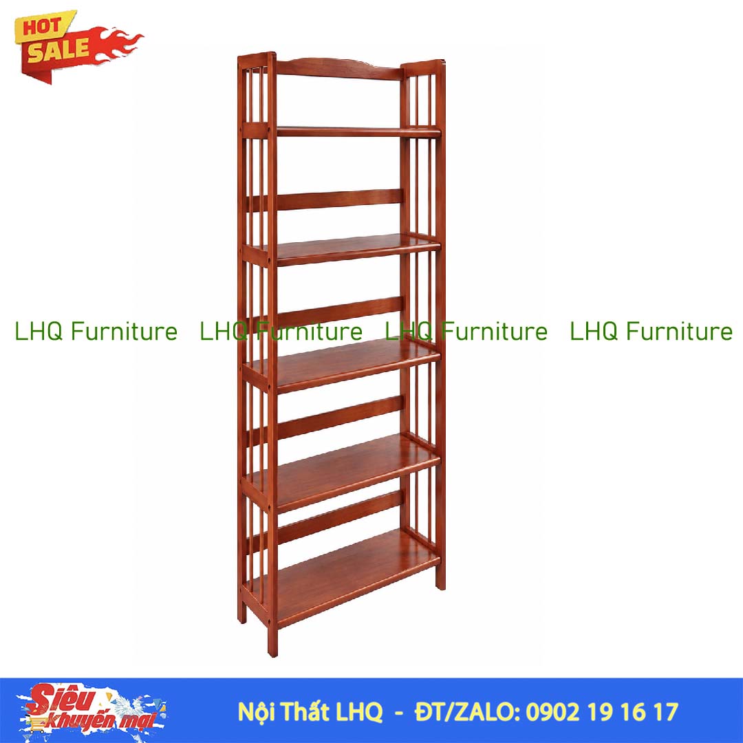 Kệ Sách Gỗ 5 Tầng Rộng 50cm – Gỗ Cao Su Tự Nhiên Chắc Chắn, Thiết Kế Hiện Đại