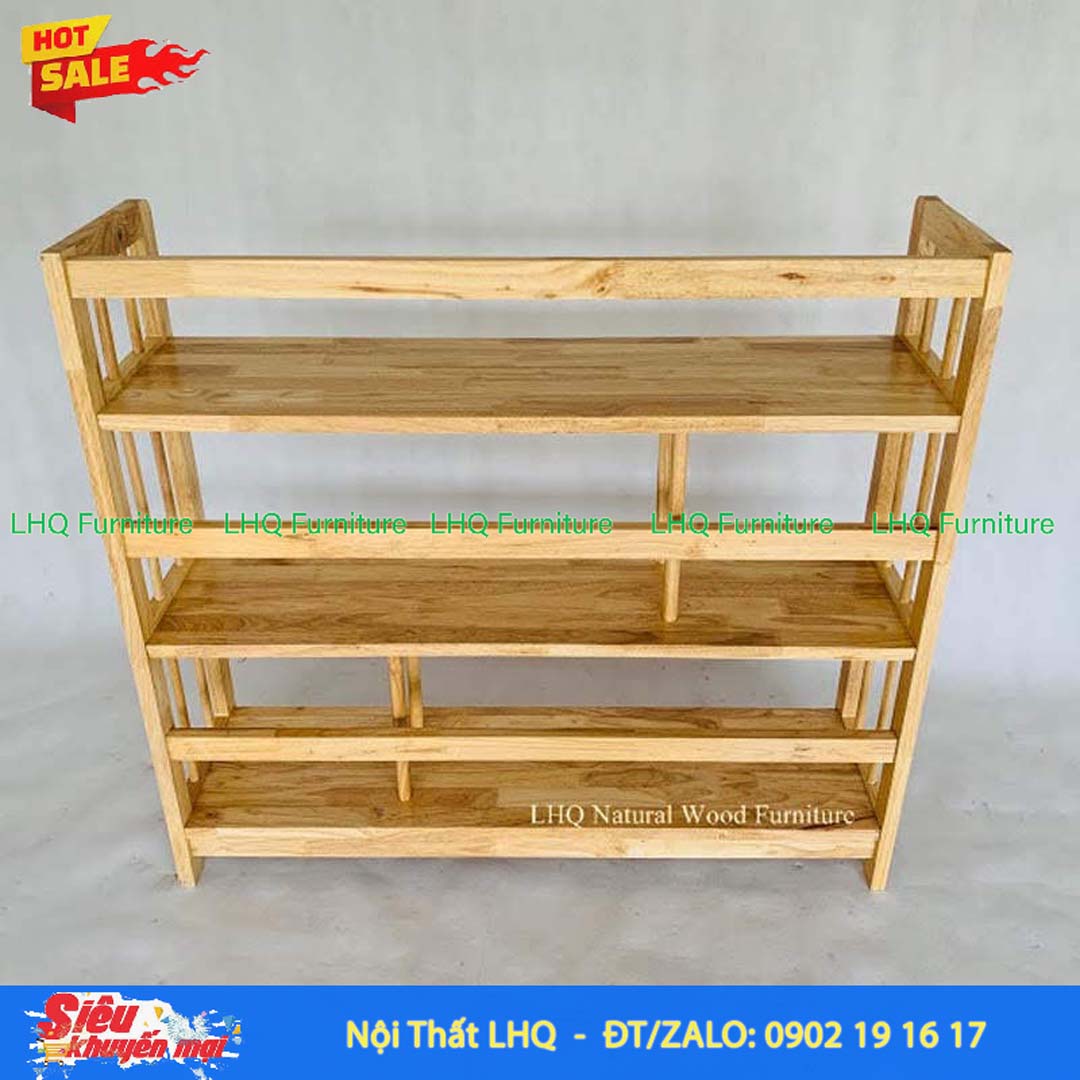 Kệ Sách Gỗ 4 Tầng Rộng 1M – Gỗ Cao Su Tự Nhiên Chắc Chắn, Bền Đẹp