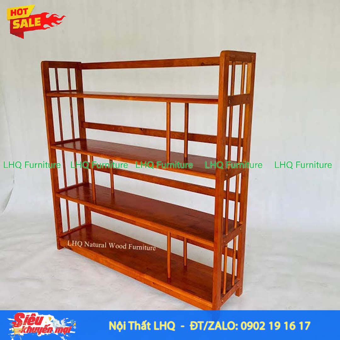 Kệ Sách Gỗ 4 Tầng Rộng 1M – Gỗ Cao Su Tự Nhiên Chắc Chắn, Bền Đẹp
