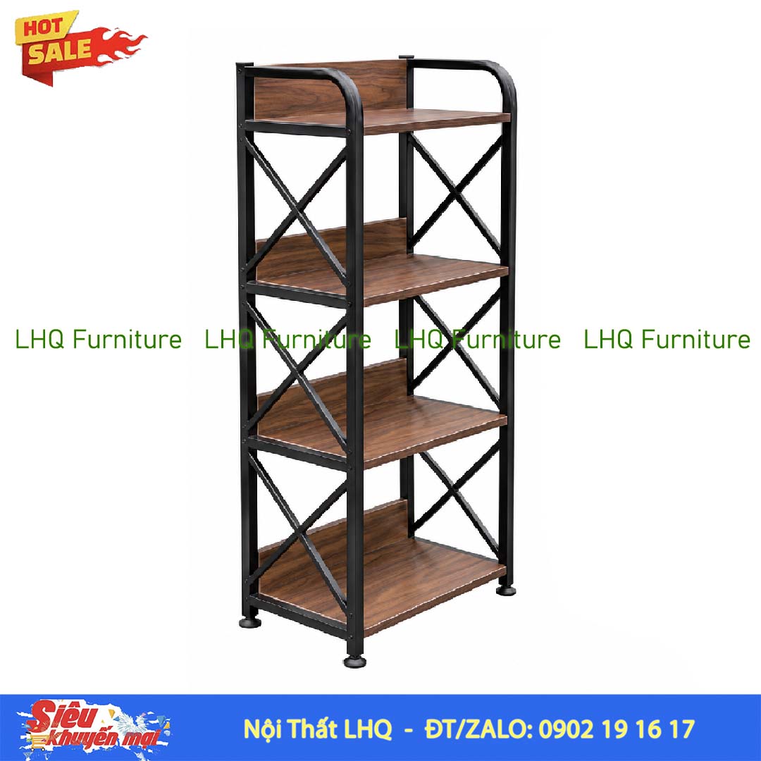 Kệ Sách Khung Sắt Gỗ Melamin 4T50 Rộng 50cm