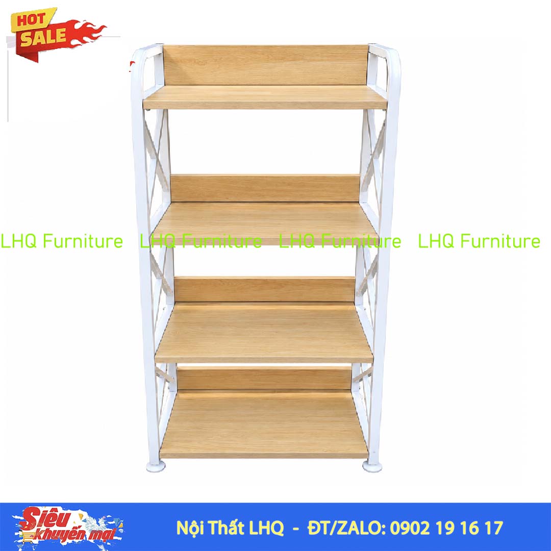Kệ Sách Khung Sắt Gỗ Melamin 4T60 Decor Đẹp