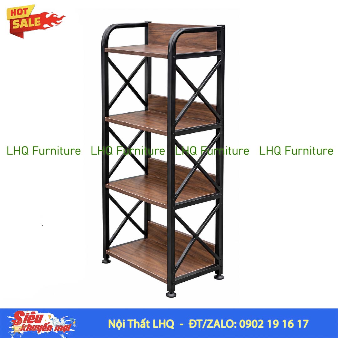 Kệ Sách Khung Sắt Gỗ Melamin 4T60 Decor Đẹp