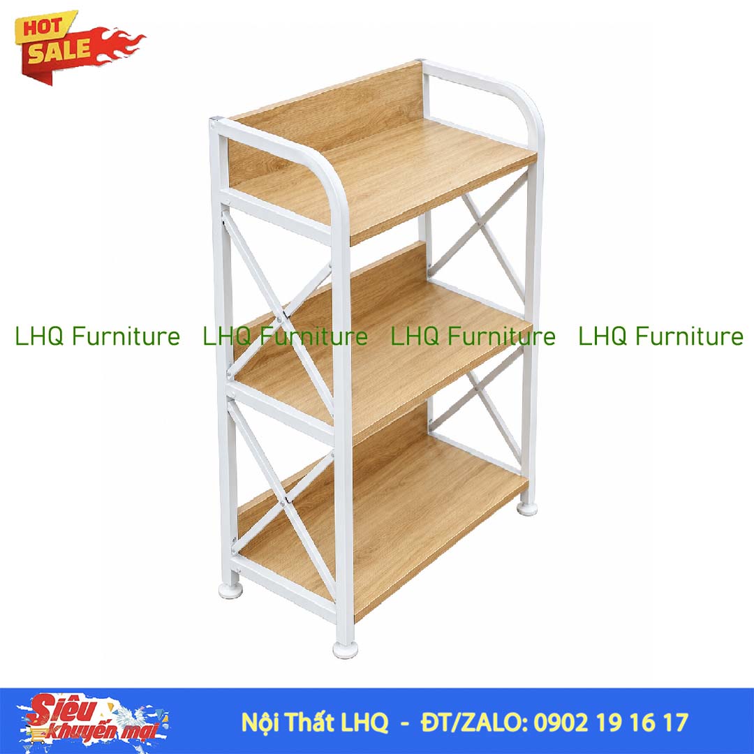 Kệ Sách Khung Sắt Gỗ Melamin 3 Tầng Rộng 50cm