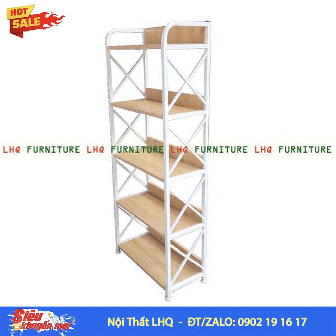 Kệ Sách Khung Sắt Gỗ Melamin 5T50 | Nội Thất LHQ