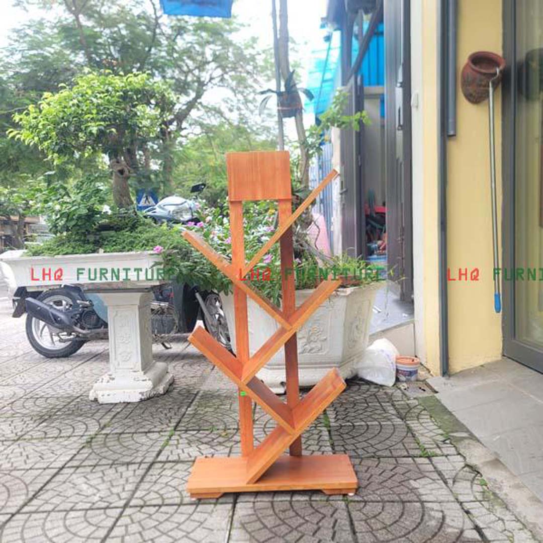 Kệ Sách Xương Cá 5 Tay Gỗ Cao Su – Giải Pháp Lưu Trữ Hiện Đại Cho Mọi Không Gian