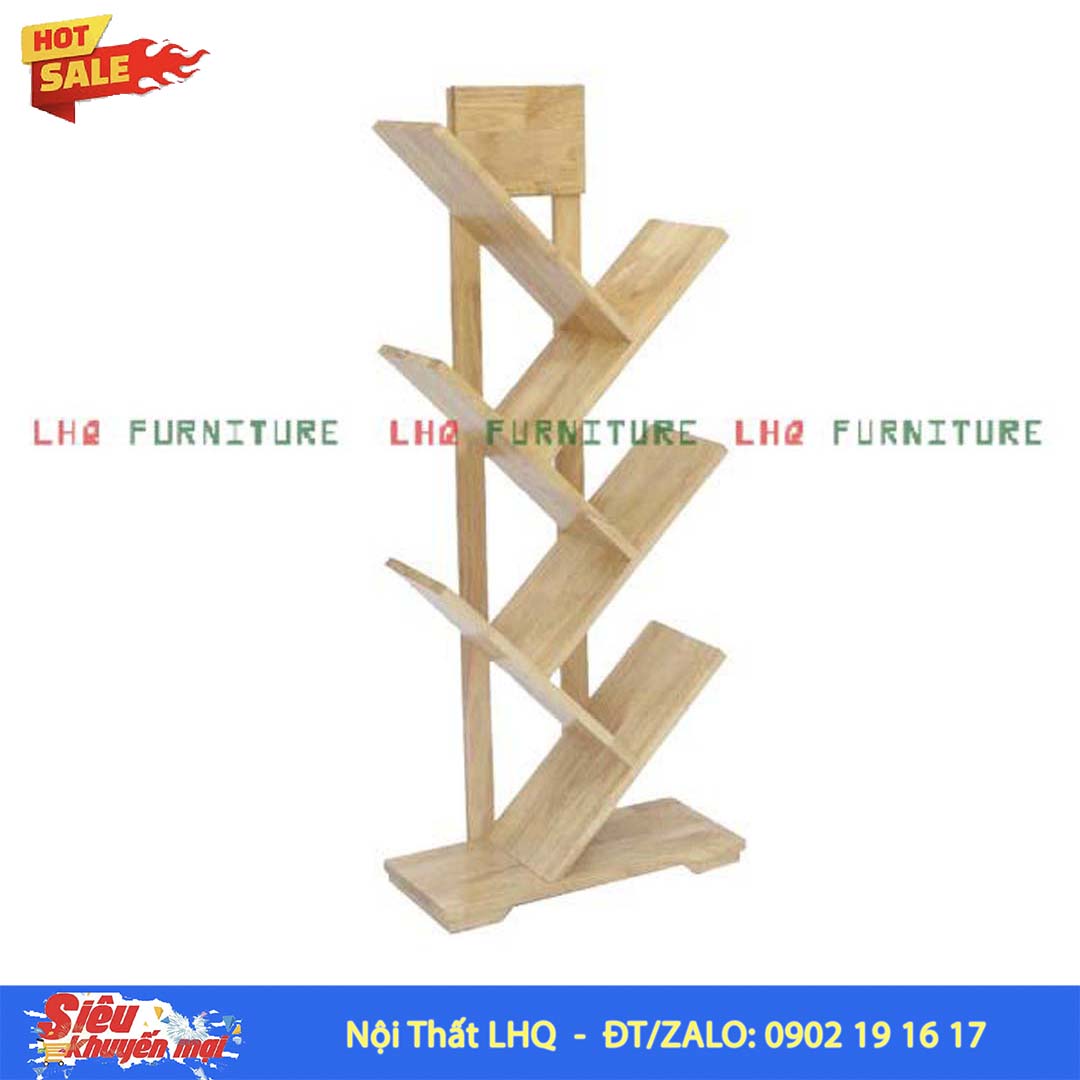Kệ Sách Xương Cá 6 Tay Gỗ Cao Su – Giải Pháp Lưu Trữ Hiện Đại Cho Không Gian Sống