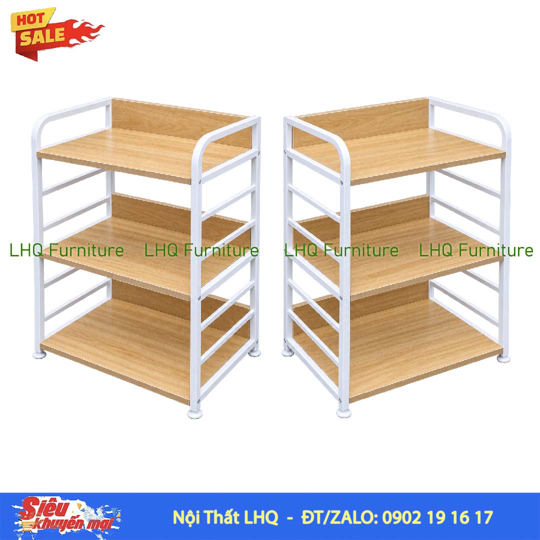 Kệ vi sóng 3 tầng khung sắt mặt gỗ MDF 64x40x92cm bền đẹp