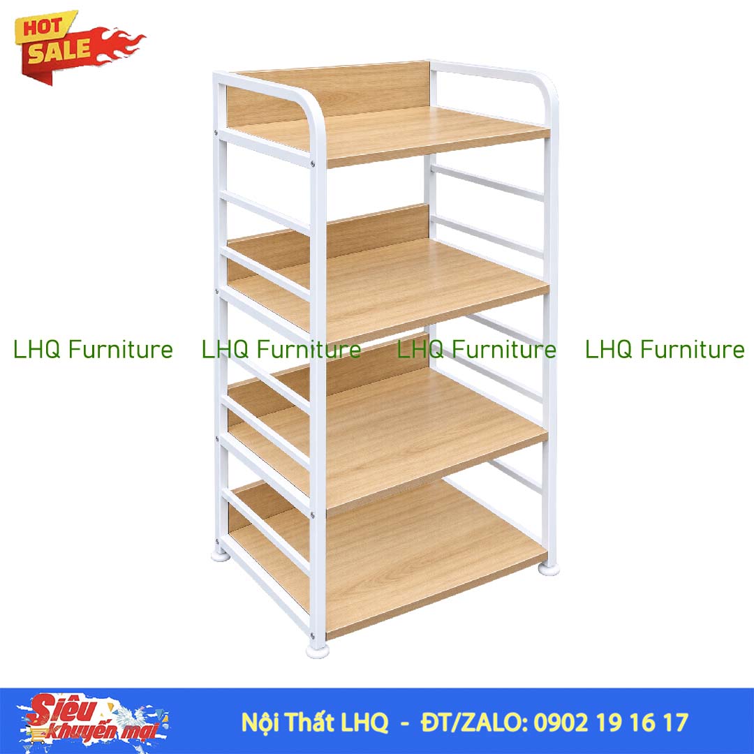 Kệ vi sóng 4 tầng khung sắt mặt gỗ MDF 64x40x130cm