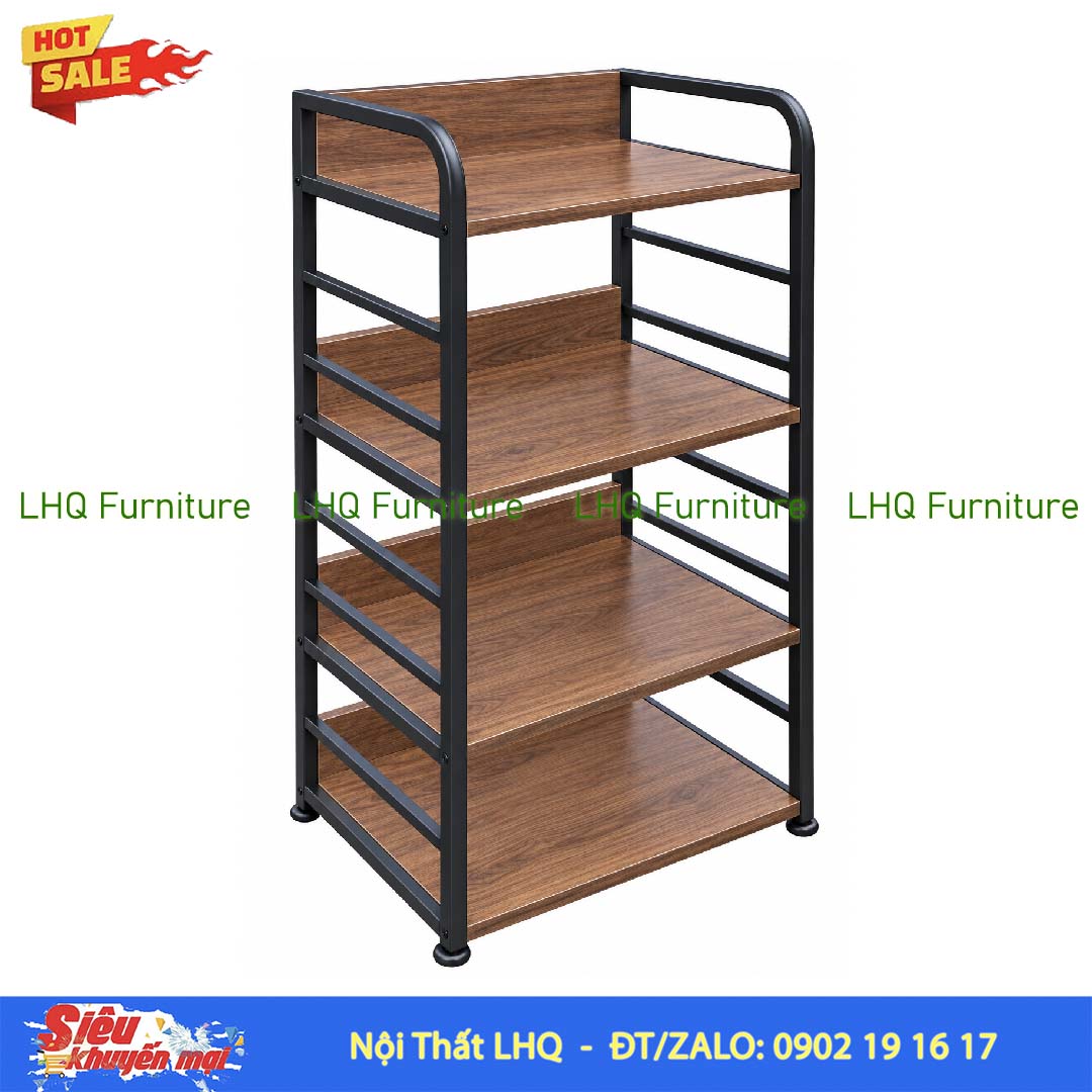 Kệ vi sóng 4 tầng khung sắt mặt gỗ MDF 64x40x130cm