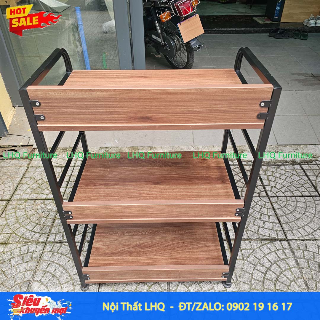 Kệ vi sóng 4 tầng khung sắt mặt gỗ MDF 64x40x130cm