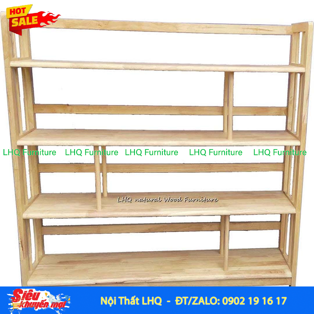 Kệ Sách Gỗ 4 Tầng Rộng 1M – Gỗ Cao Su Tự Nhiên Chắc Chắn, Bền Đẹp