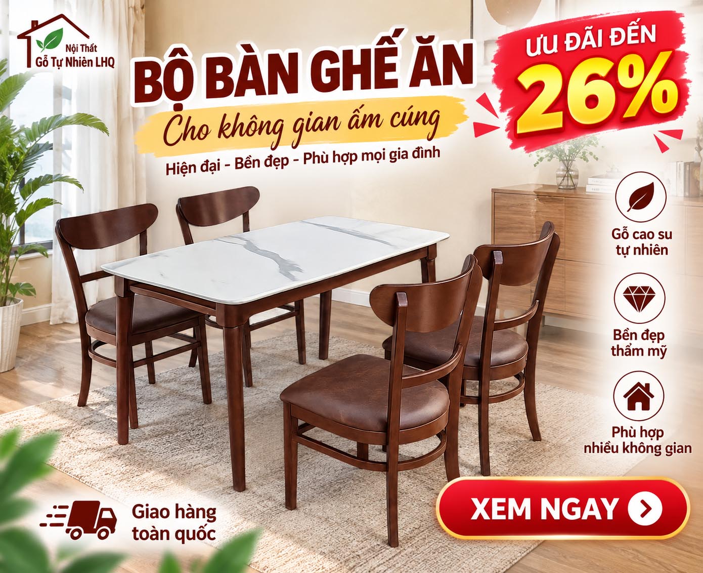 Bộ Bàn Ăn Gỗ Cao Su Giá Rẻ