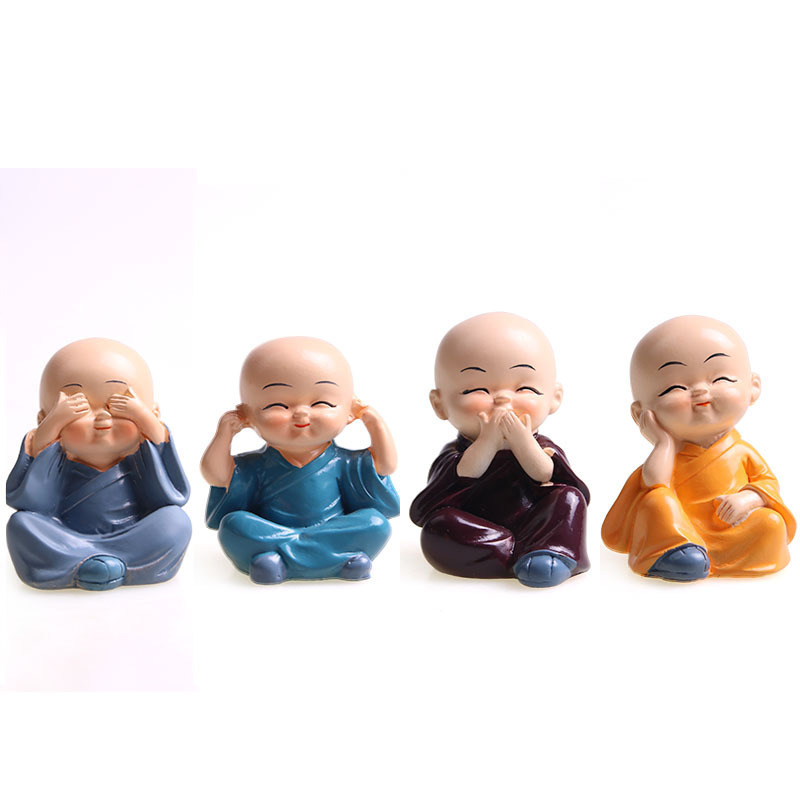 Bộ tượng 4 chú tiểu 4 không cao cấp  để trang trí xe hơi, bàn làm việc và decor phòng