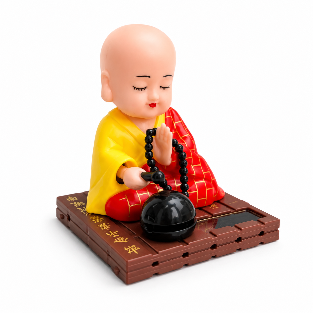 Tượng phật chú tiểu gõ mõ tụng kinh trang trí taplo ô tô, bàn thờ, chạy bằng năng lượng mặt trời