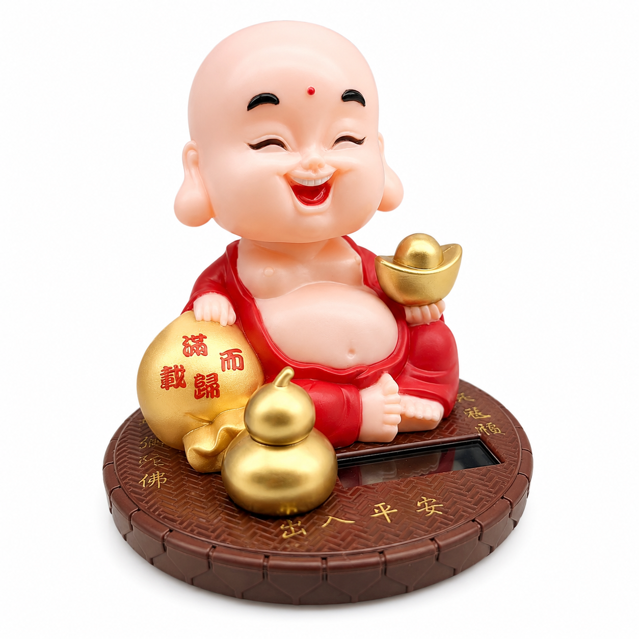 Tượng phật chú tiểu gõ mõ tụng kinh trang trí taplo ô tô, bàn thờ, chạy bằng năng lượng mặt trời