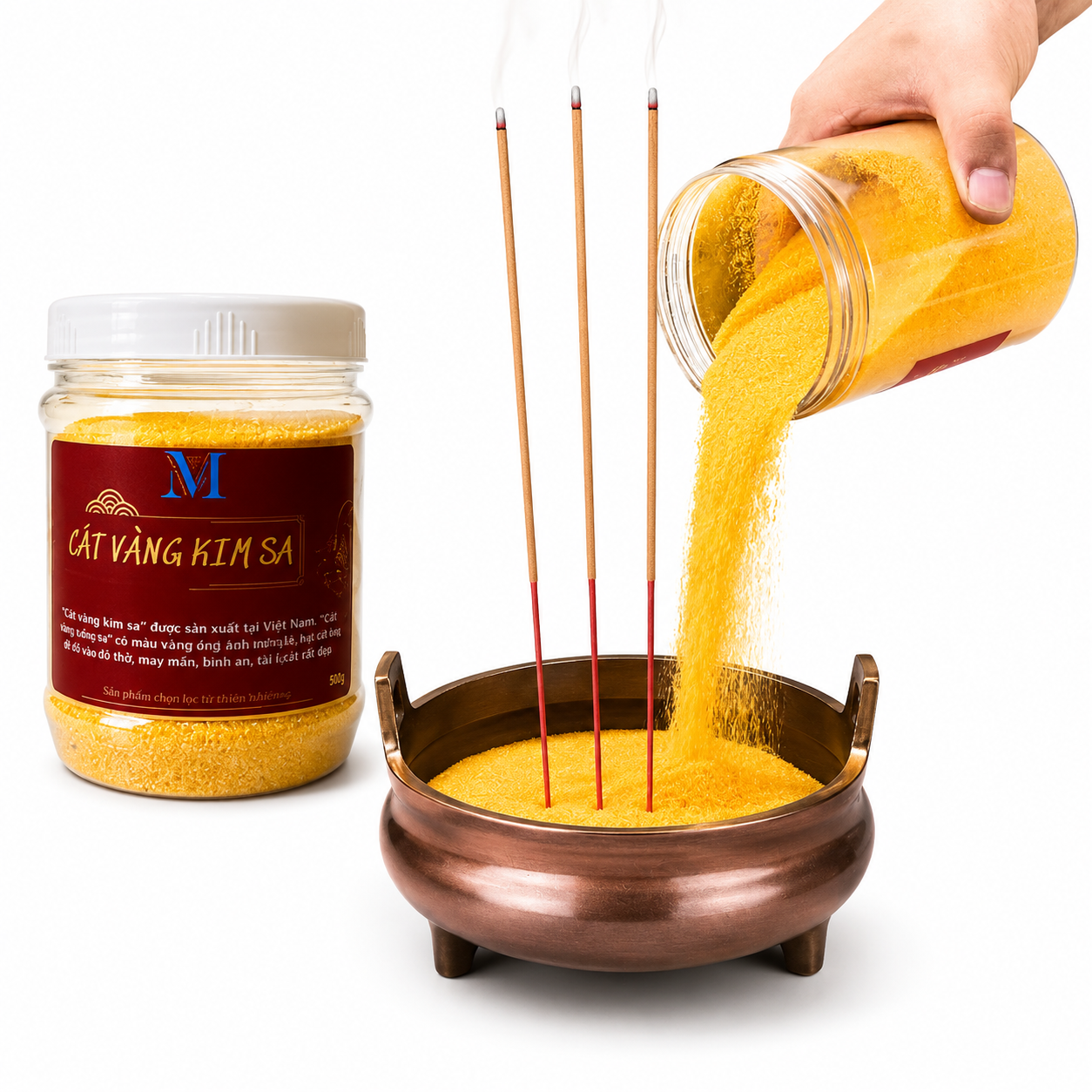 Cát vàng kim sa hàng đẹp cao cấp  đặt lư hương lư nhang thờ cúng