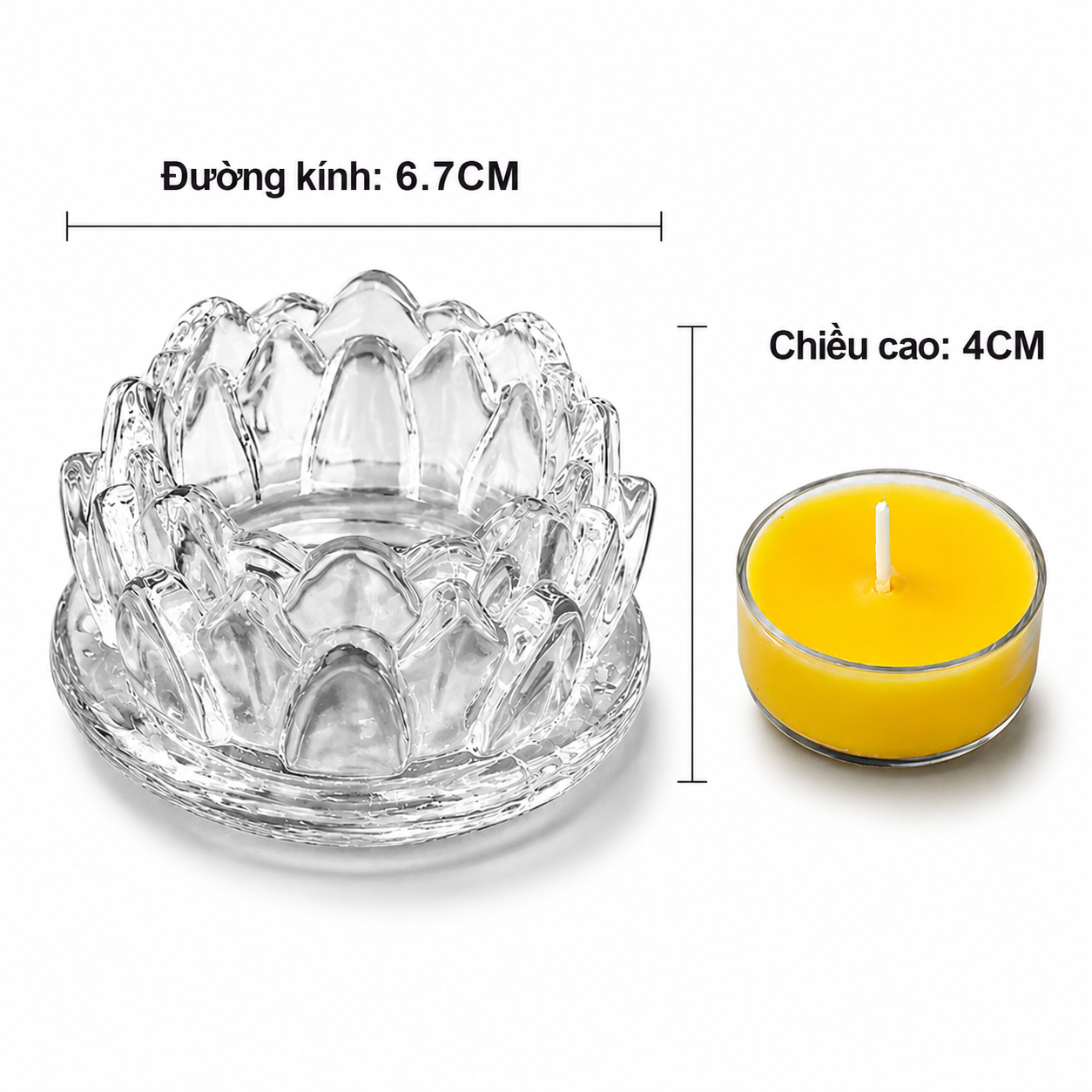 3 Đến thuỷ tinh cao cấp Đức Tín dùng để đế nến lung linh sen thấp thuỷ tinh