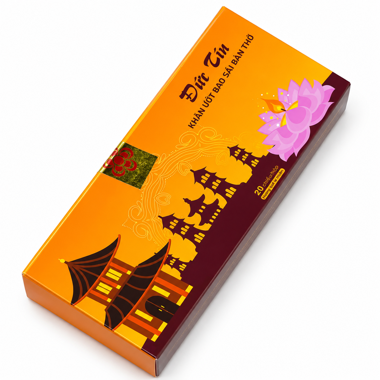 Hộp 20 khăn ướt bao sái cao cấp Đức Tín dùng để lau ban thờ hương trầm quế