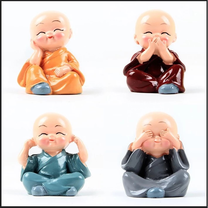Bộ tượng 4 chú tiểu 4 không cao cấp  để trang trí xe hơi, bàn làm việc và decor phòng