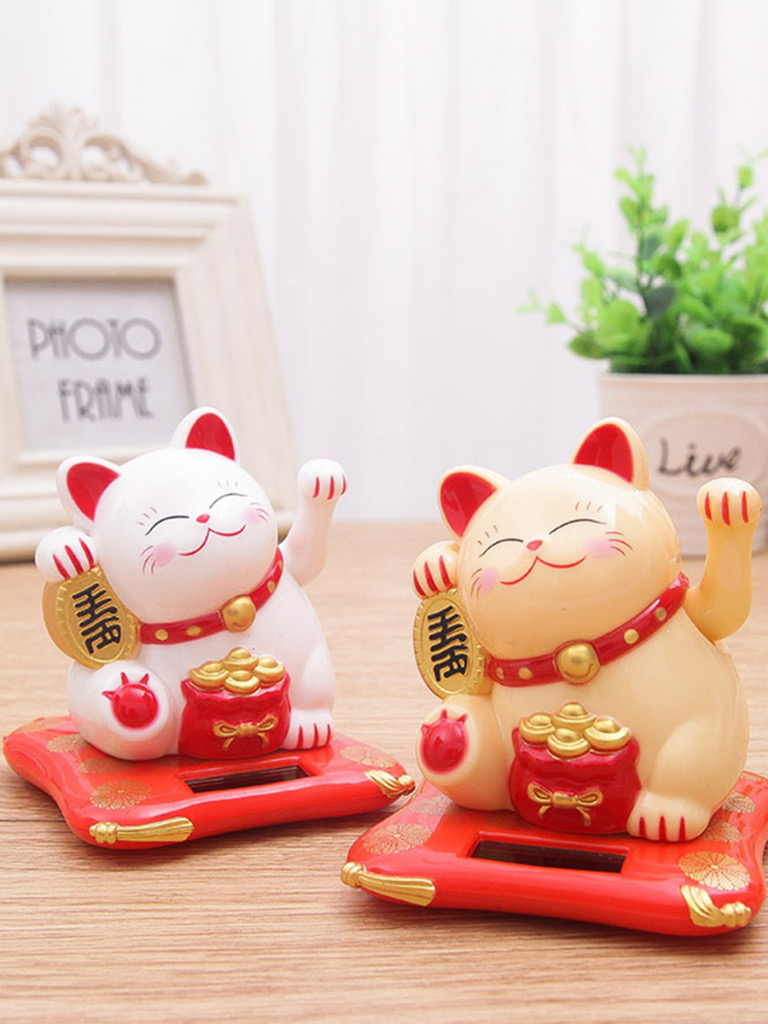 Mèo thần tài vẫy tay may mắn mini dùng năng lượng mặt trời, chất liệu nhựa cao cấp