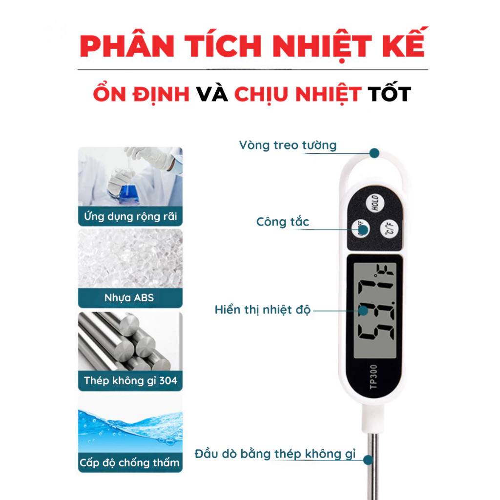 Nhiệt kế điện tử đo dầu nến,thực phẩm,nấu ăn, nước, sữa, nến an toàn cho người sử dụng