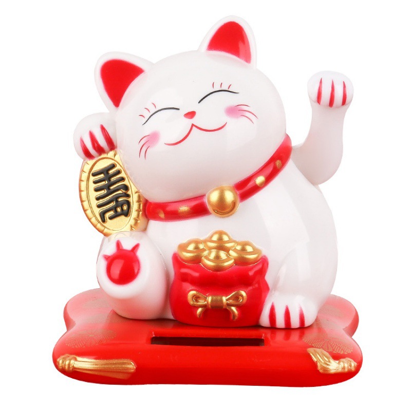 Mèo thần tài vẫy tay may mắn mini dùng năng lượng mặt trời, chất liệu nhựa cao cấp