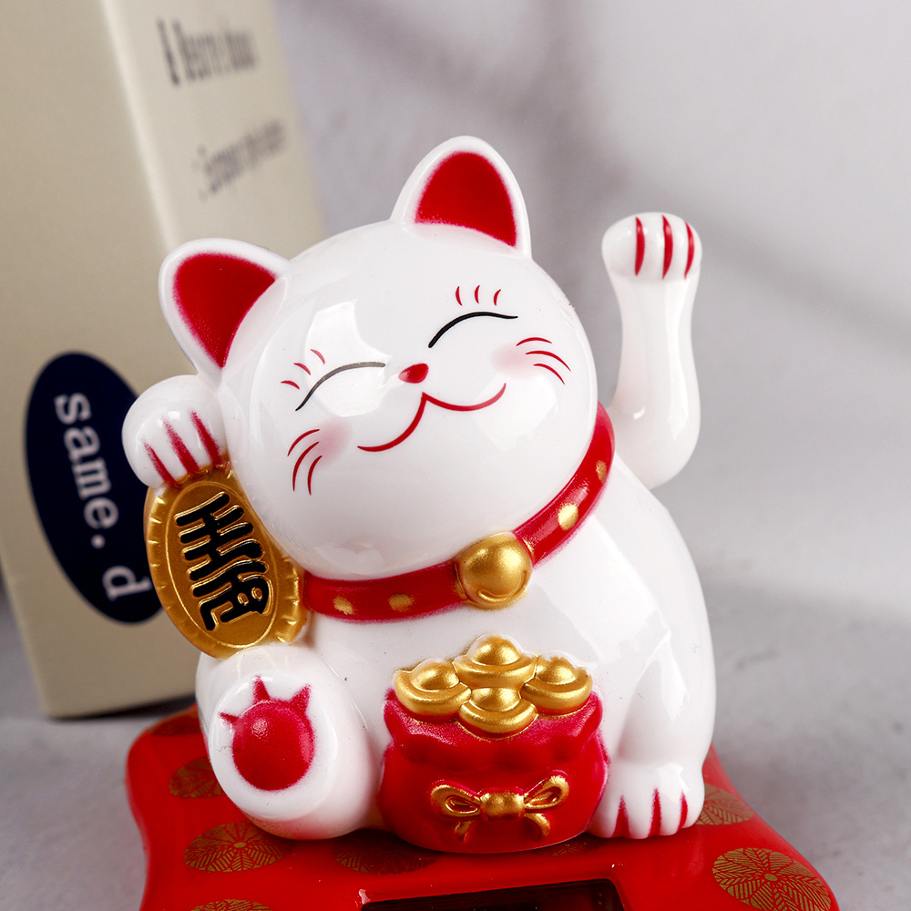 Mèo thần tài vẫy tay may mắn mini dùng năng lượng mặt trời, chất liệu nhựa cao cấp