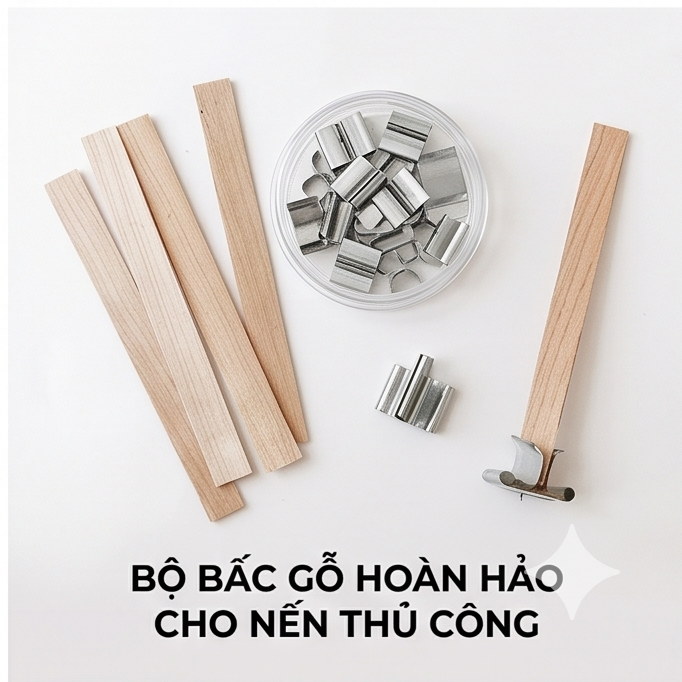 Bấc gỗ làm nến có đế sắt tạo cảm giác thư dãn kêu lách tách