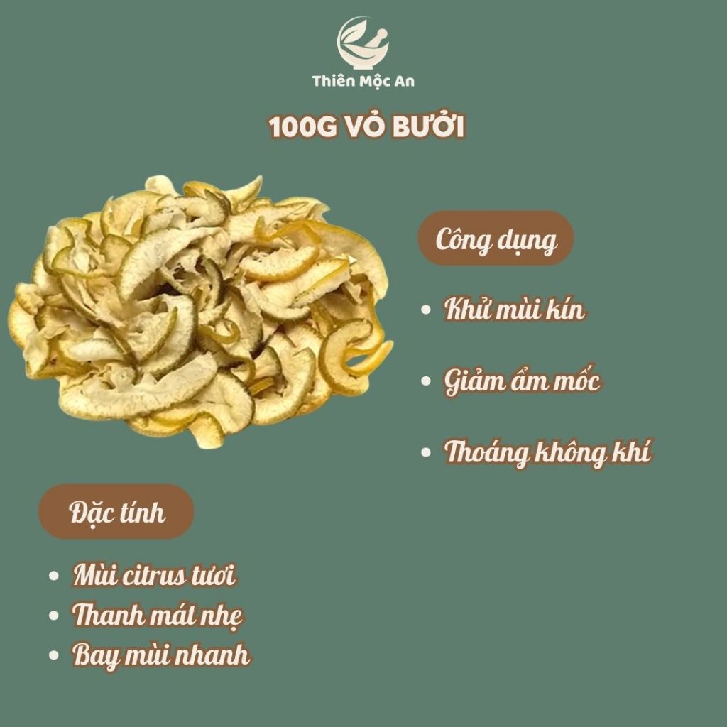100g Vỏ Bưởi Khô thảo mộc xông phòng cao cấp thanh lọc không khí ẩm mốc an toàn cho người sử dụng