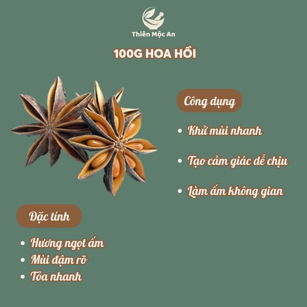 100g Hoa Hồi phơi khô thảo mộc xông phòng cao cấp thanh lọc không khí ẩm mốc an toàn cho người sử dụng