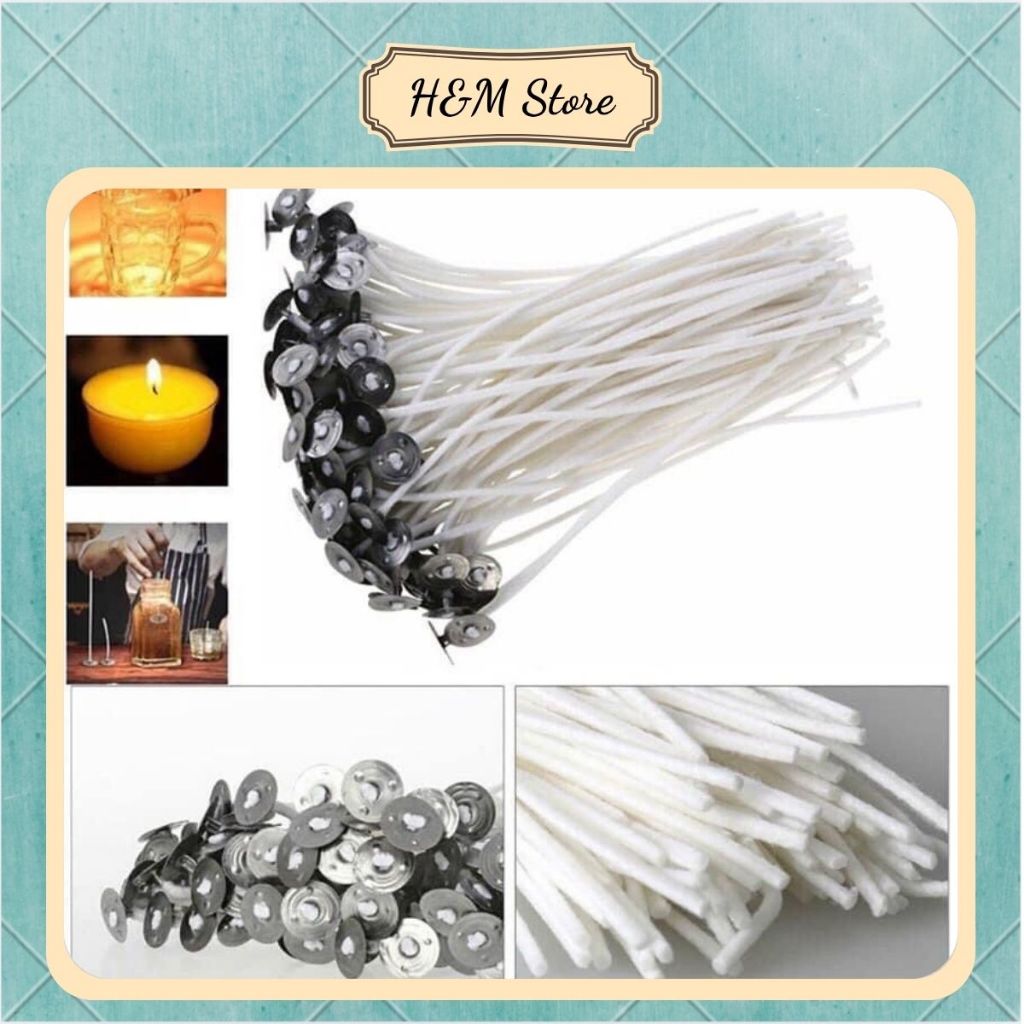 100g bấc cotton làm nến nhiều kích thước có bấm khuy bà chuốt sáp sẵn