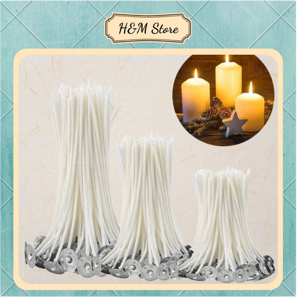 100g bấc cotton làm nến nhiều kích thước có bấm khuy bà chuốt sáp sẵn