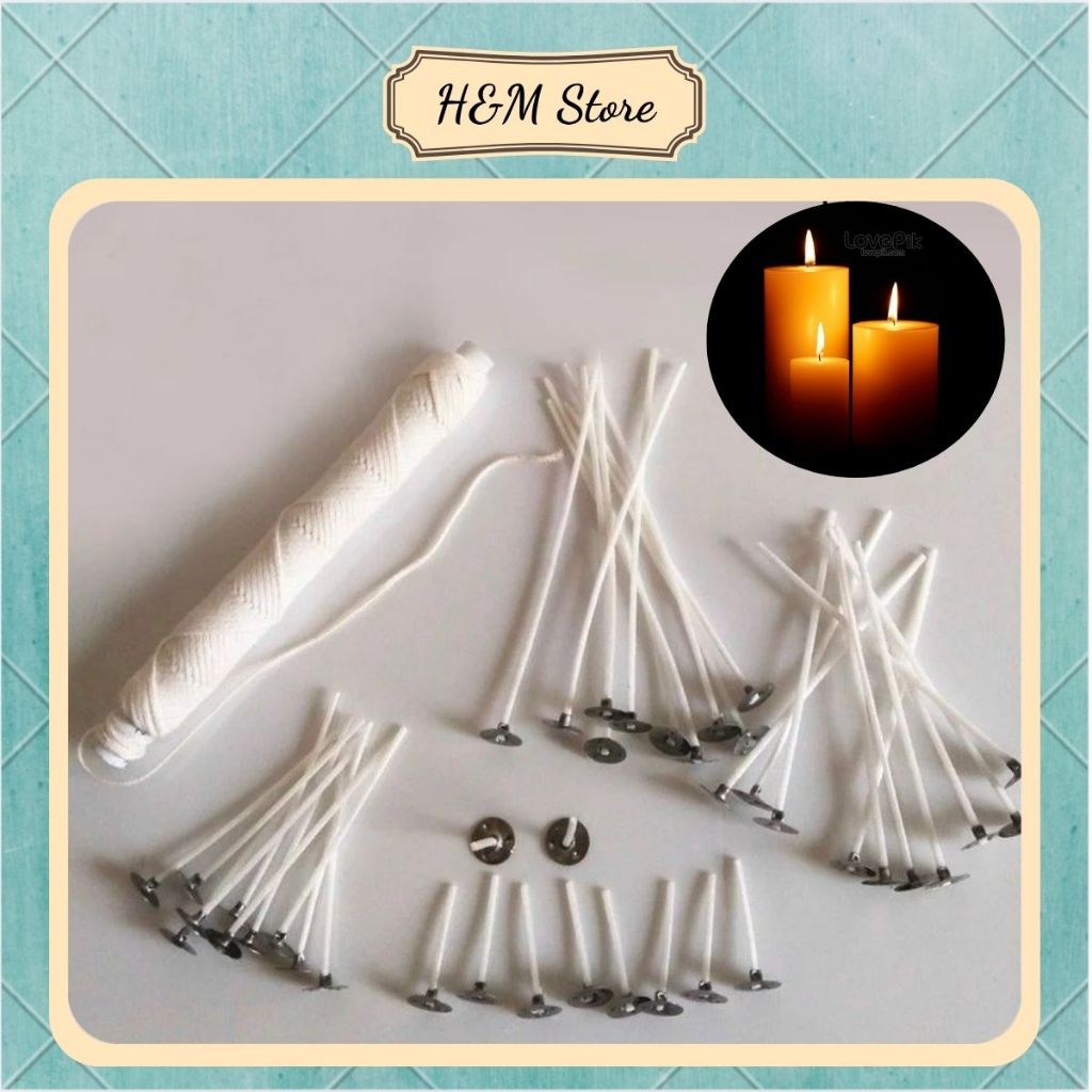 100g bấc cotton làm nến nhiều kích thước có bấm khuy bà chuốt sáp sẵn