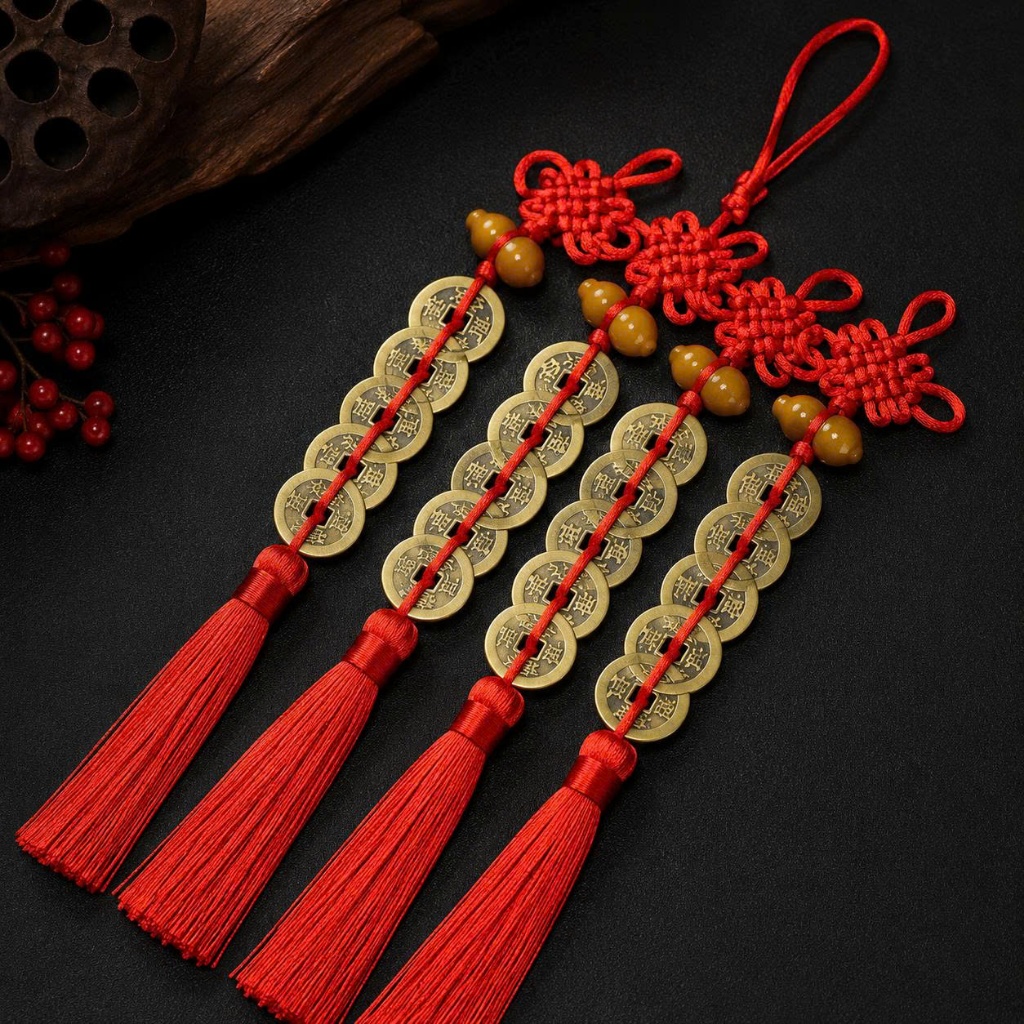 Tiền xu chuỗi 5 đồng xu phong thuỷ may mắn