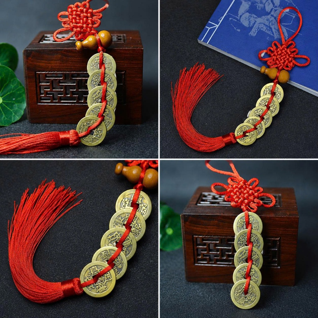 Tiền xu chuỗi 5 đồng xu phong thuỷ may mắn