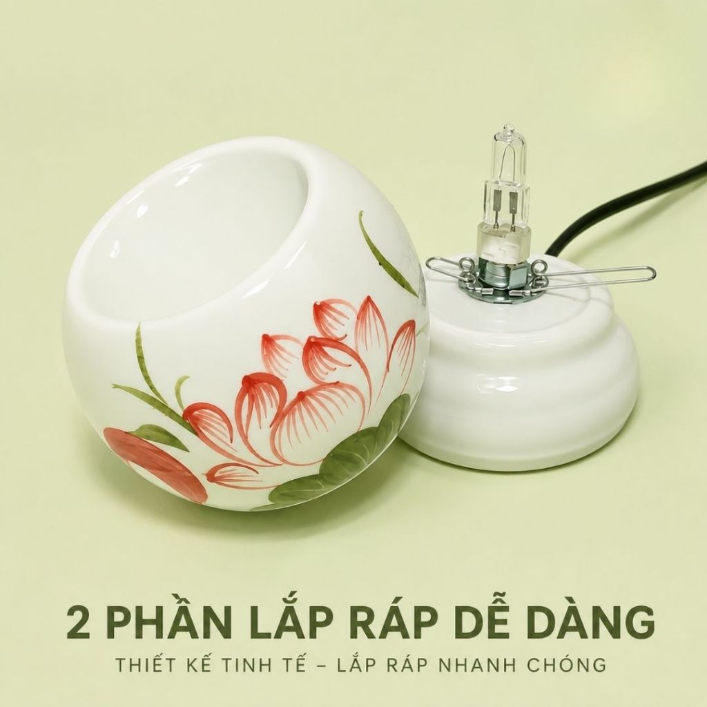 Đèn xông tinh dầu gốm sứ bát tràng thấu quang dùng xông tinh dầu cao cấp