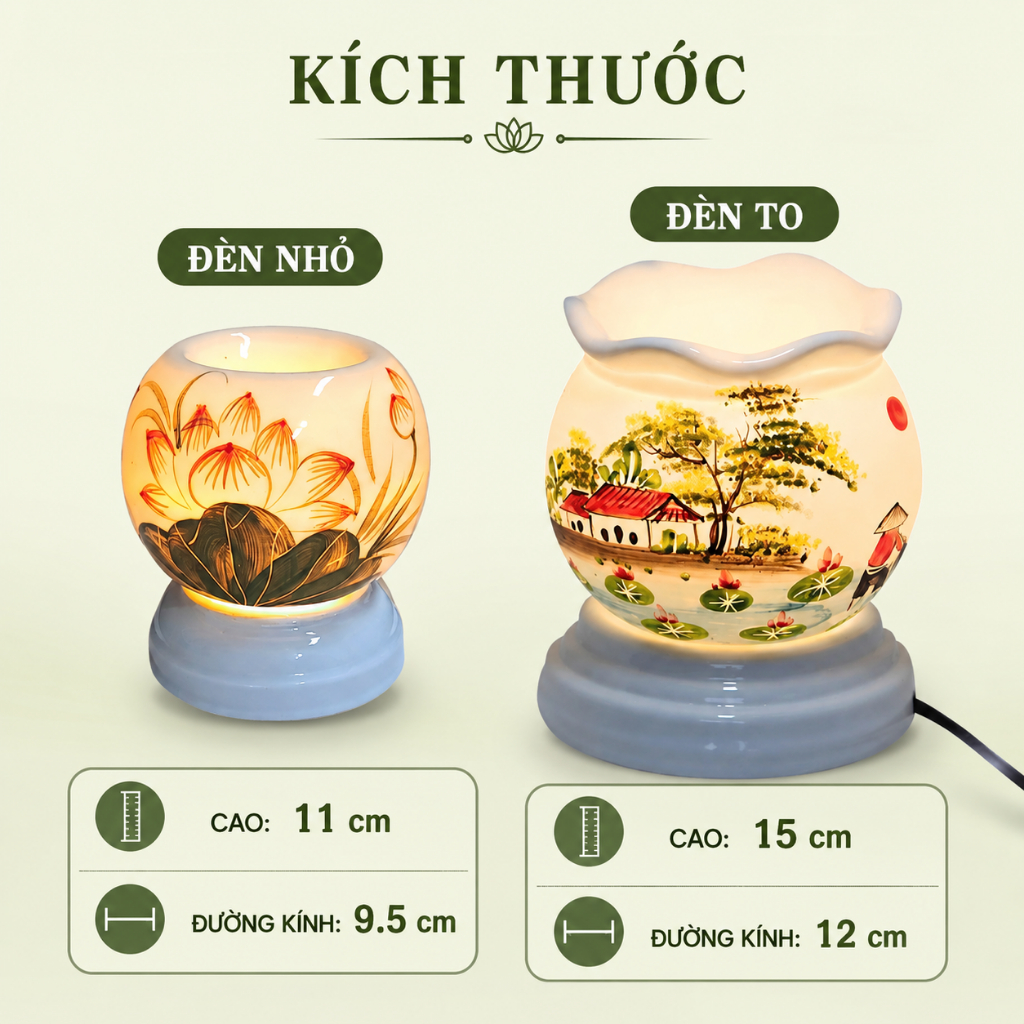 Đèn xông tinh dầu gốm sứ bát tràng thấu quang dùng xông tinh dầu cao cấp