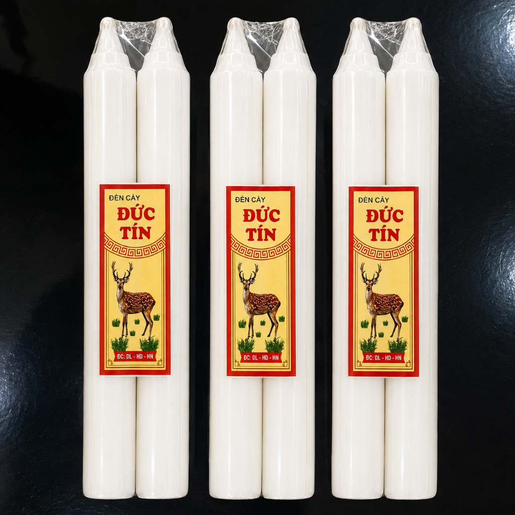 10 cây nến, 10 cây đèn cầy trắng đỏ thắp liên tục 10 tiếng