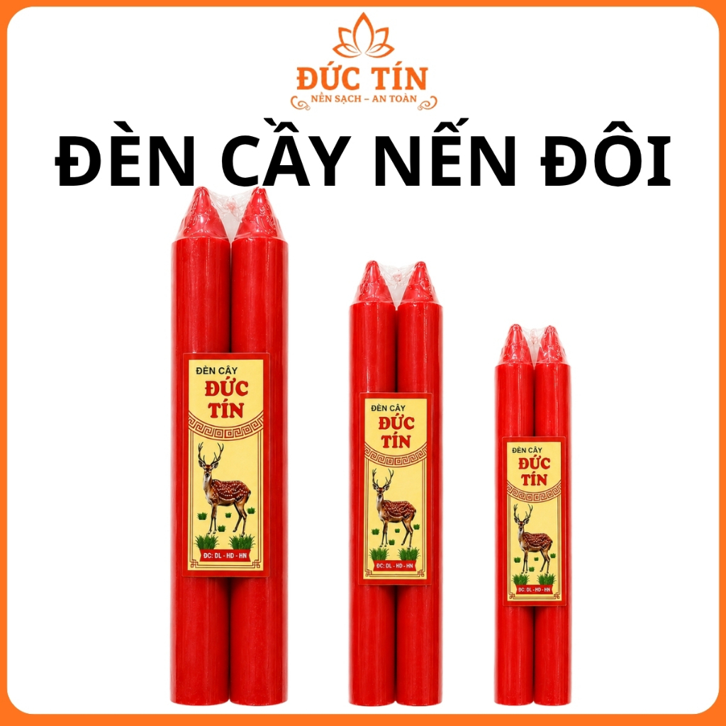 10 cây nến, 10 cây đèn cầy trắng đỏ thắp liên tục 10 tiếng