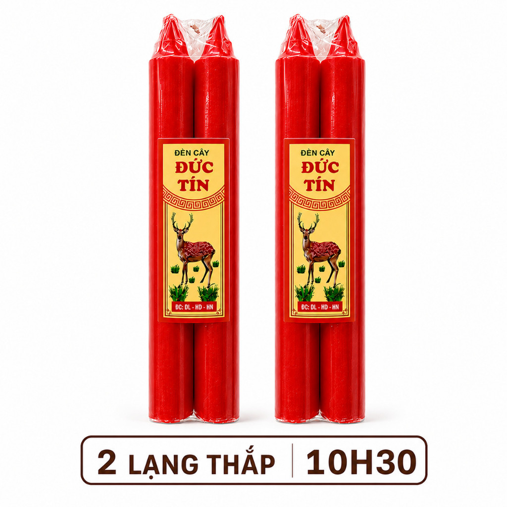 10 cây nến, 10 cây đèn cầy trắng đỏ thắp liên tục 10 tiếng