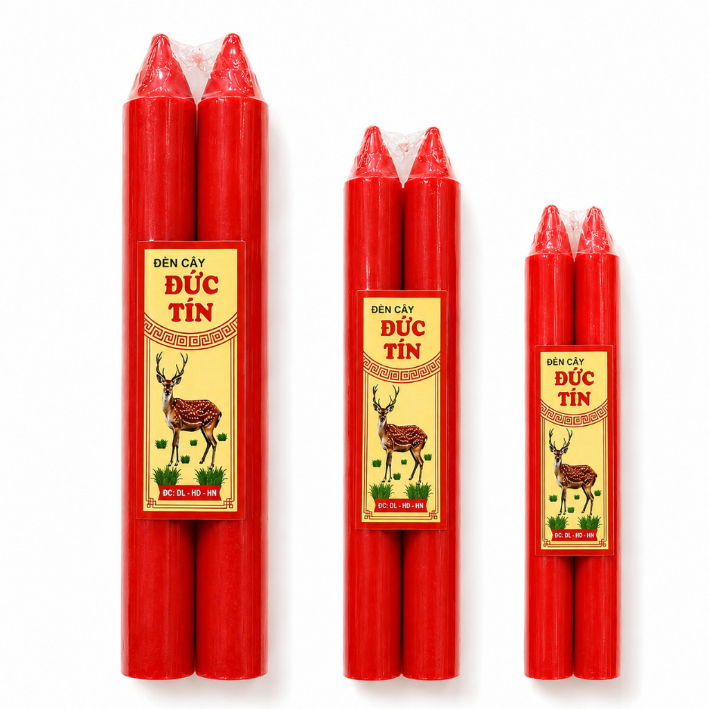10 cây nến, 10 cây đèn cầy trắng đỏ thắp liên tục 10 tiếng