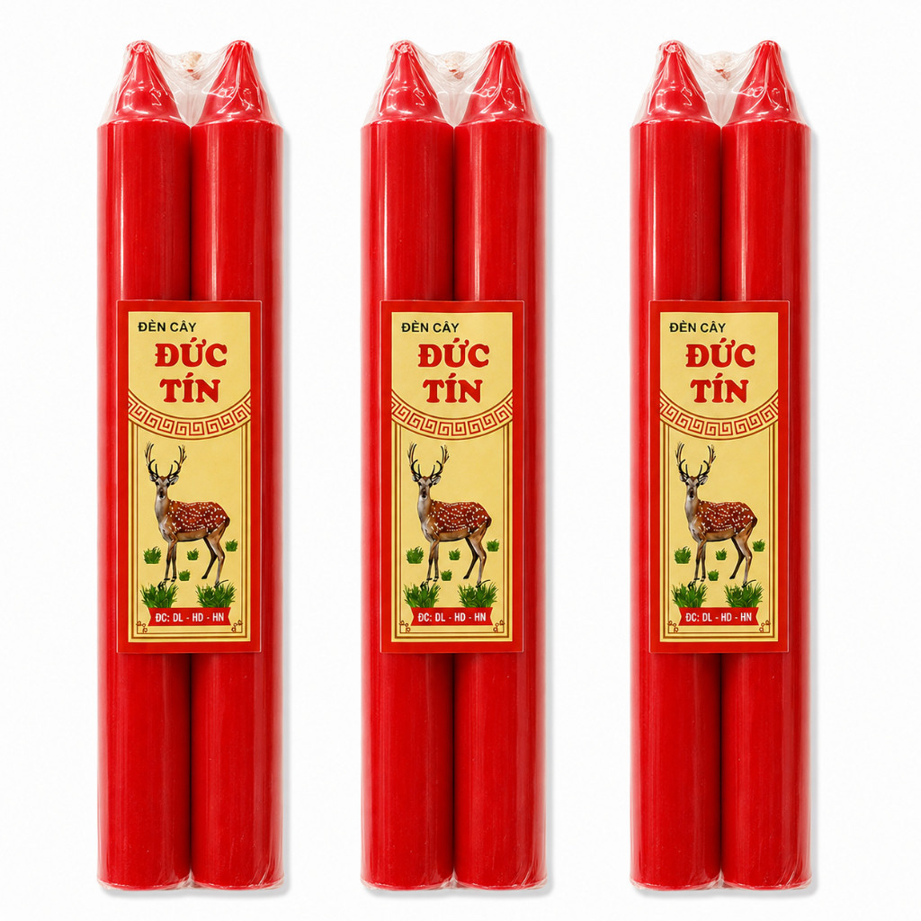 10 cây nến, 10 cây đèn cầy trắng đỏ thắp liên tục 10 tiếng