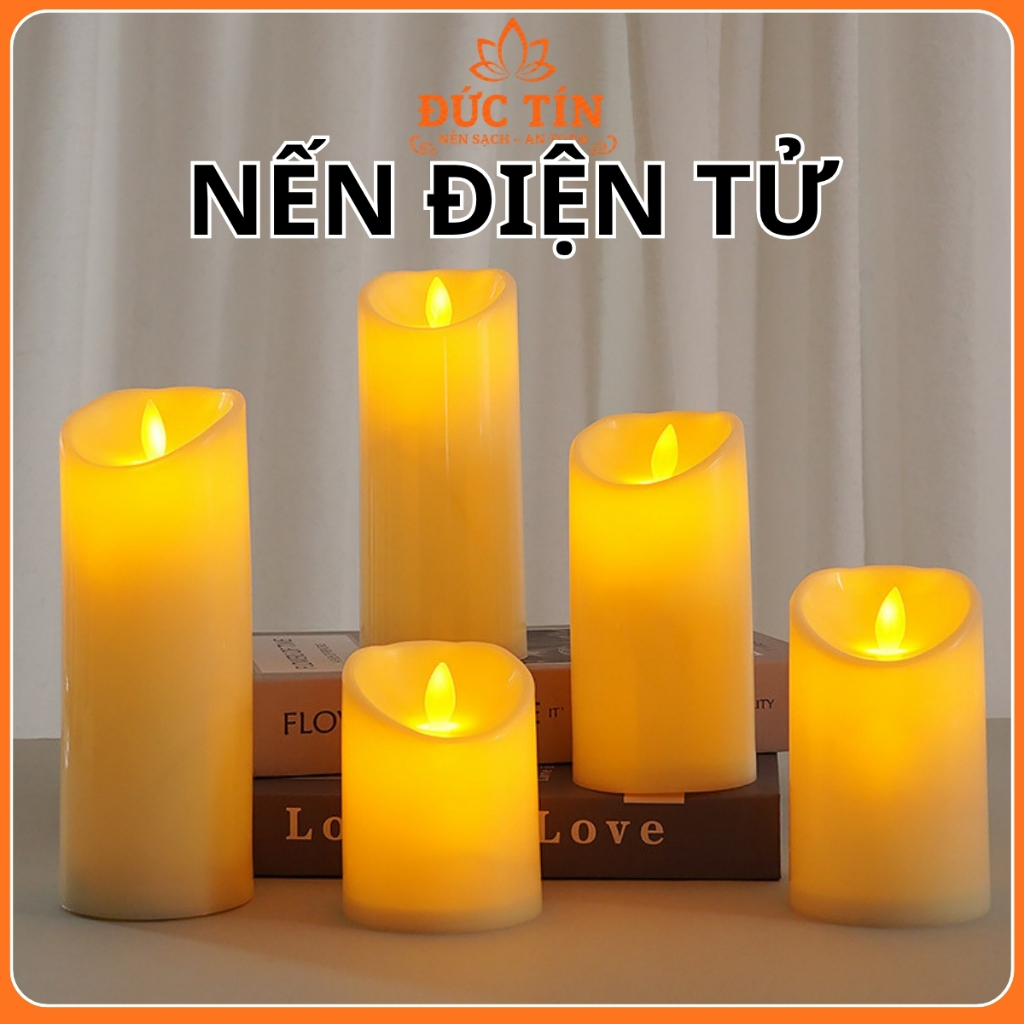 Nến điện tử hoạ tiết vát chéo thấy ngọn nến lung linh cao cấp Đức Tín