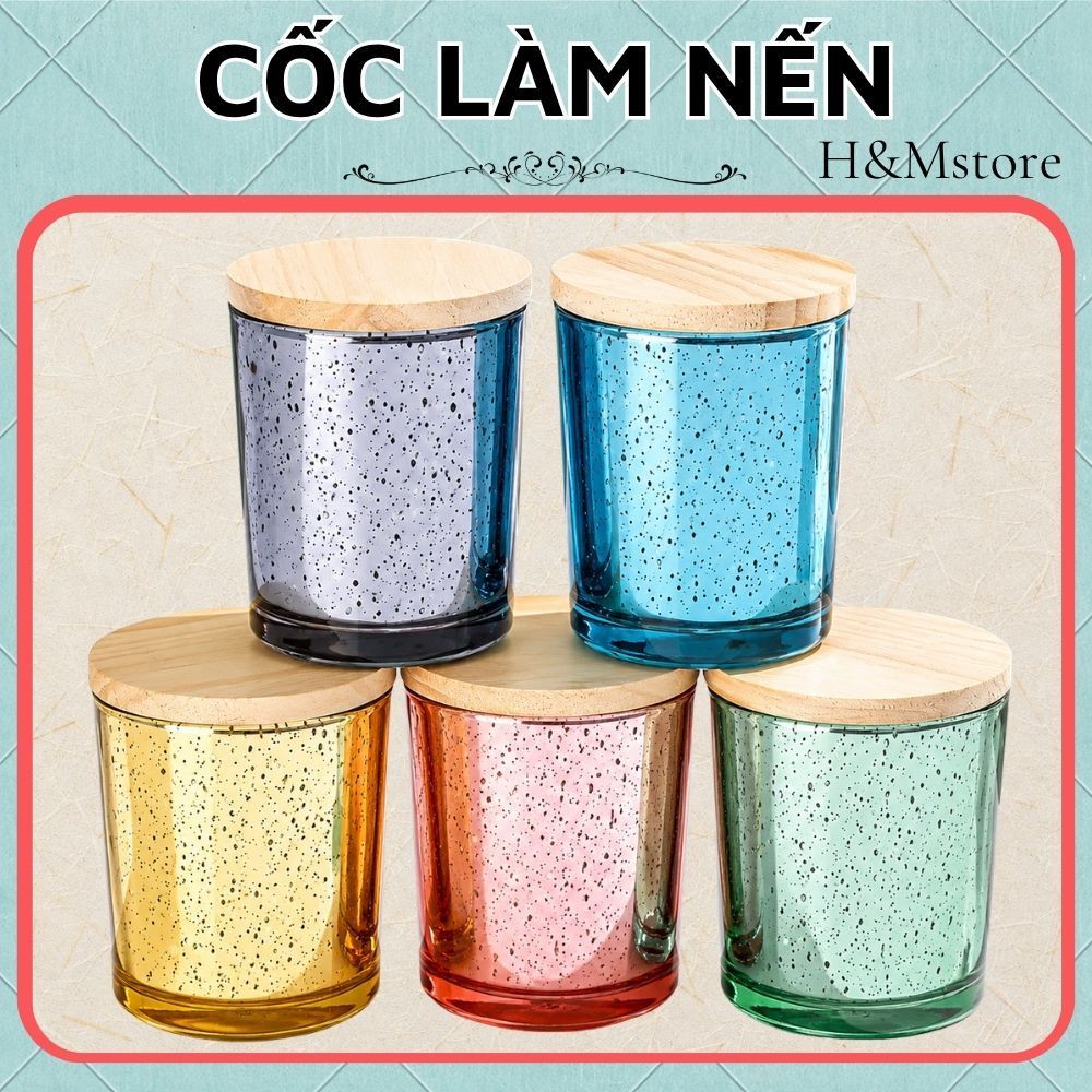 Lọ Thuỷ Tinh Có Nắp Gỗ TRáng Gương Làm Nến Hoạ Tiết Sao Lung Linh