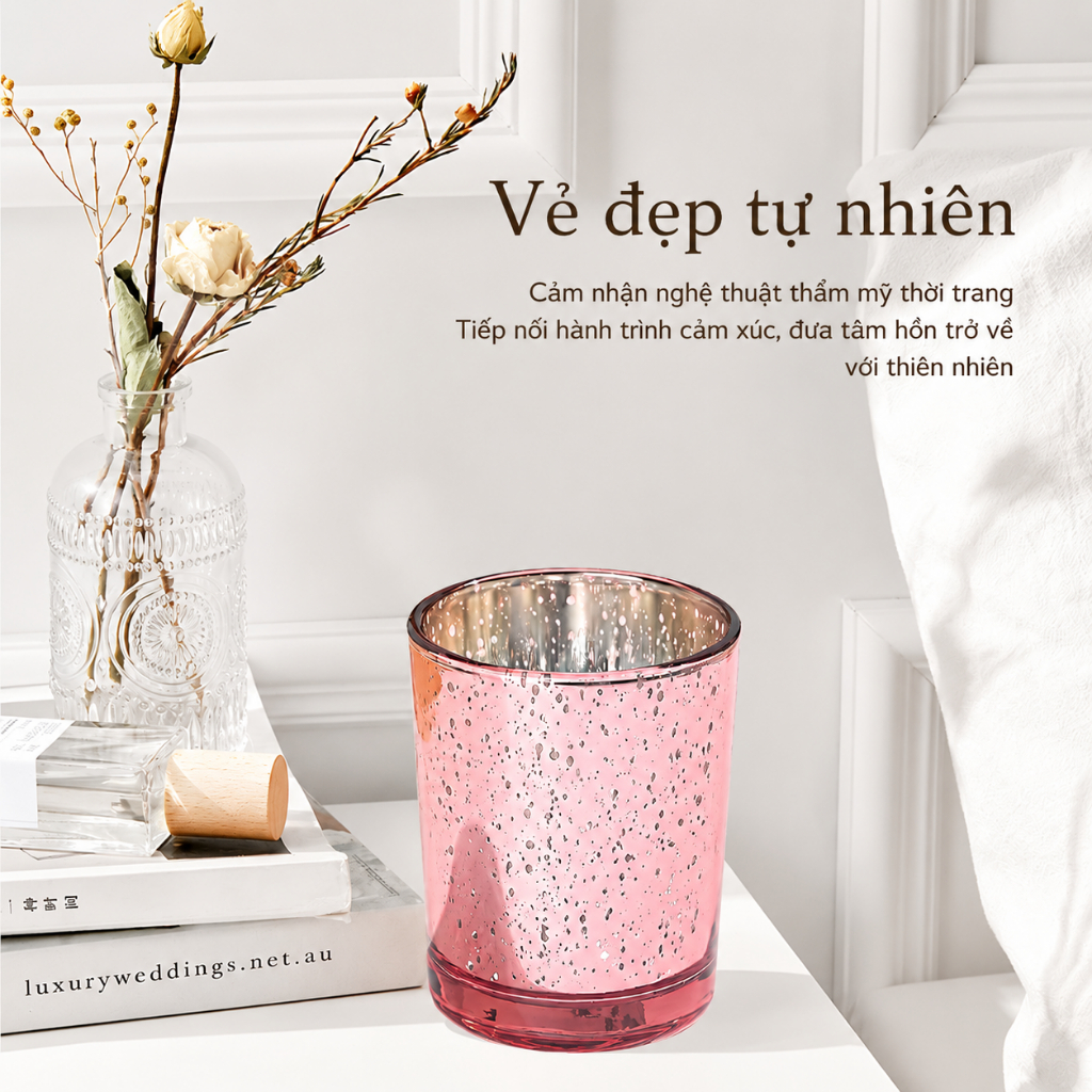 Lọ Thuỷ Tinh Có Nắp Gỗ TRáng Gương Làm Nến Hoạ Tiết Sao Lung Linh