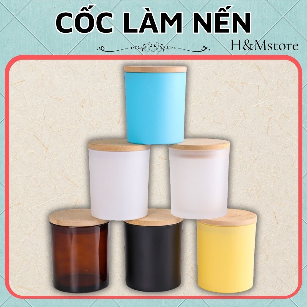 Cốc Thủy Tinh 300ml Nắp Gỗ Đựng Nến Handmade