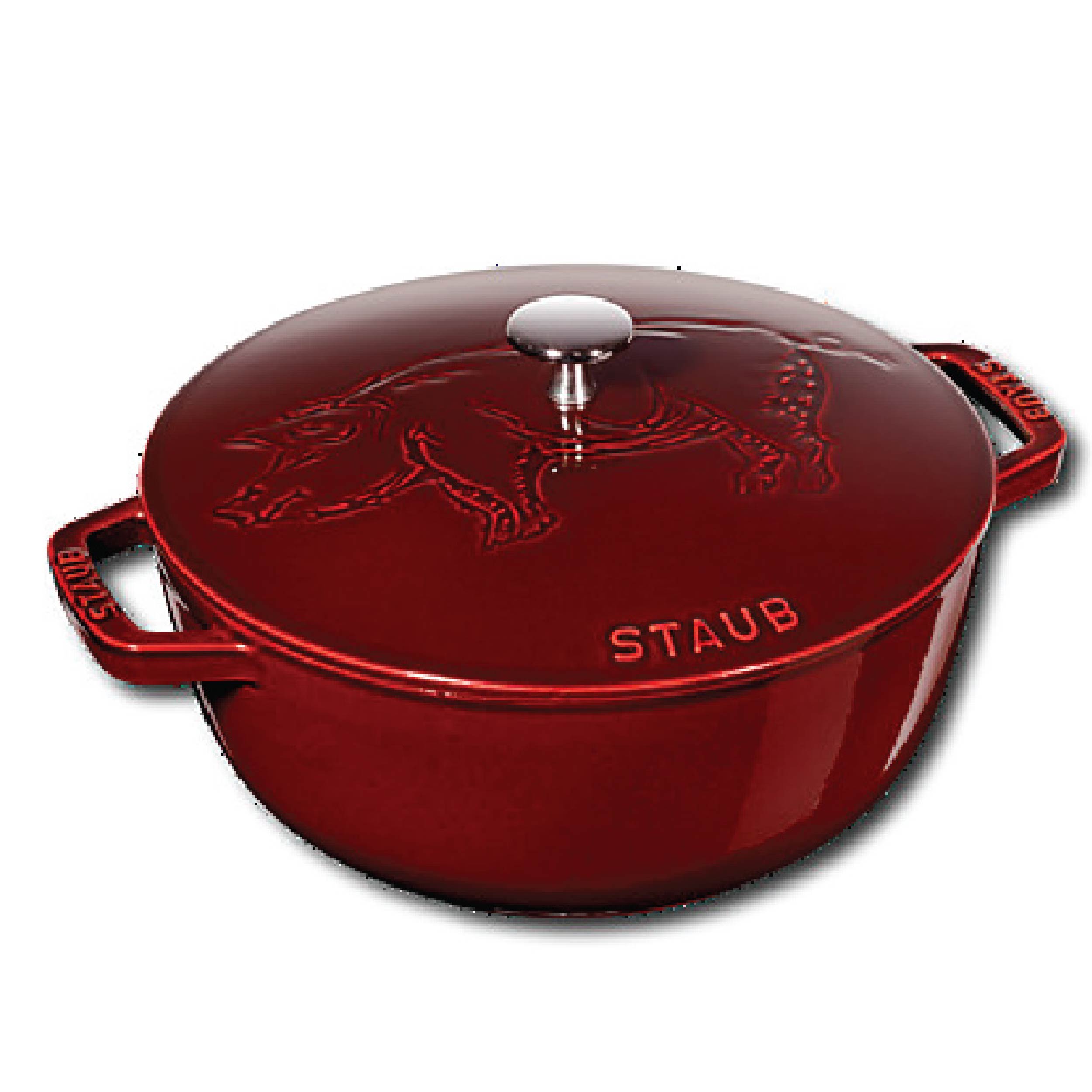 Staub - Nồi tròn nắp có hình heo màu đỏ lựu - 24cm